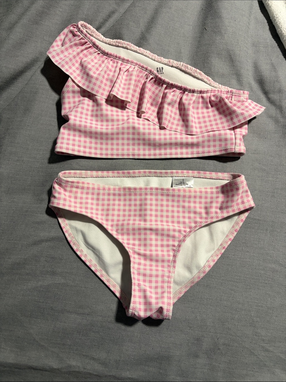 GAP Pink Gingham Ruffle One-Shoulder Bikini Set